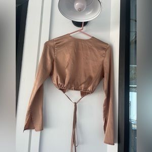 Tan satin crop top